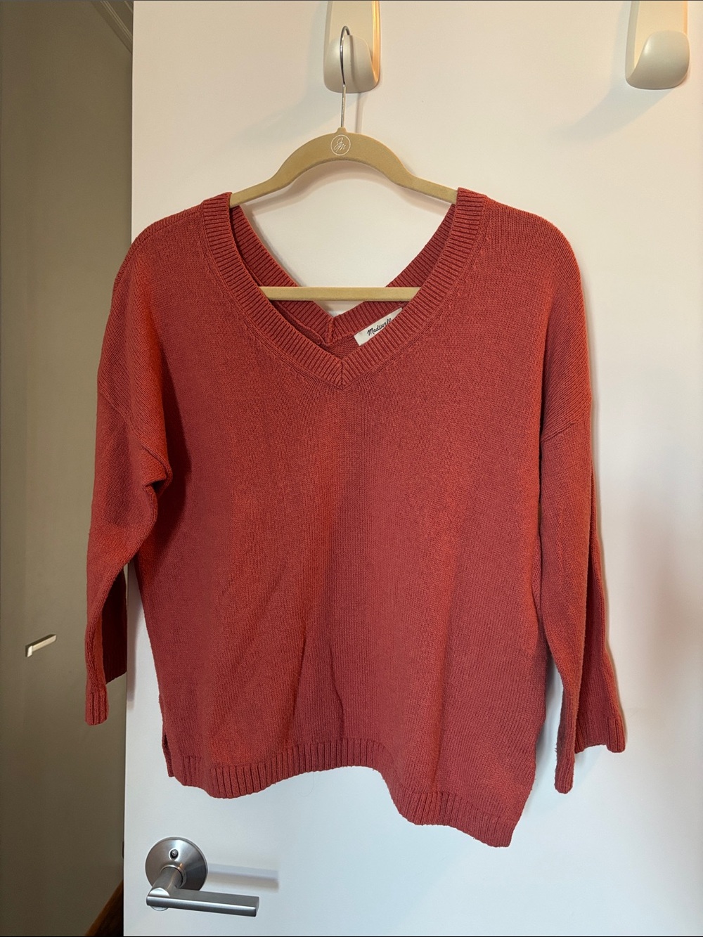 Madewell Rust Red V-Neck Knit Sweater